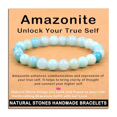 AD Beads Handmade Gemstone Stretch Elastic Bracelet Crystal Healing Reiki Nature's Beauty and Spiritual Essence Unisex (8mm, Amazonite (Unlock Your True Self)) - color: Amazonite (Unlock Your True Self), size: 8mm