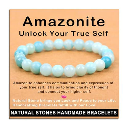 AD Beads Handmade Gemstone Stretch Elastic Bracelet Crystal Healing Reiki Nature's Beauty and Spiritual Essence Unisex (8mm, Amazonite (Unlock Your True Self)) - color: Amazonite (Unlock Your True Self), size: 8mm
