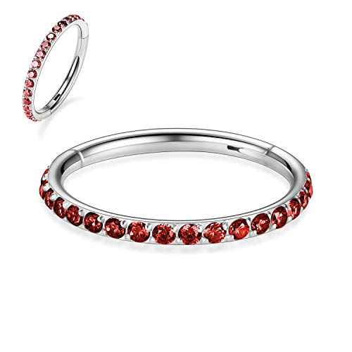 FUNLMO 20G 18G 16G 12G Nose Ring Hoop Conch Rook Daith Helix Tragus Piercing Jewelry 316L Surgical Steel Cartilage Earring Conch Hoop Earring Septum Jewelry Belly Lip Ring 5mm to 14mm - color: Silver-Red CZ, 1pc