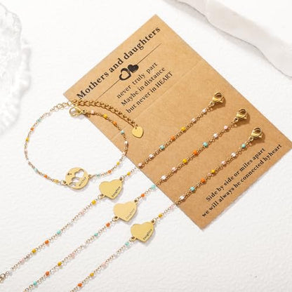 DS Mother Daughter Matching Bracelets,Adjustable Stainless Steel Gift Set | mother’s Day & Birthday Gift Box,Heart Charm,Mommy & Me Style,18K Gold Plated,Hypoallergenic,Daily Wear,Fits Women Teen Girls - color: Gold-7