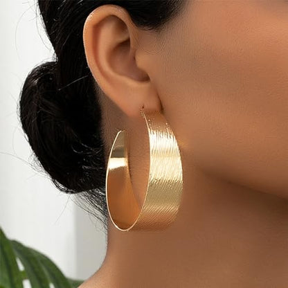 Large Hoop Earrings for Women Lightweight Chunky Earrings | Big Hoop Earrings for Women Chunky Jewelry 70s Outfits for Women - style: Dangle-Gold-02
