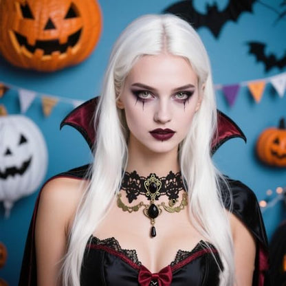 Vampire Choker Necklace for Women Gothic Lace Choker Necklace Y2K Goth Red Black Zirconia Pendant Necklaces Halloween Dark Bridal Vampire Costume Jewelry Accessories - style: Style-D