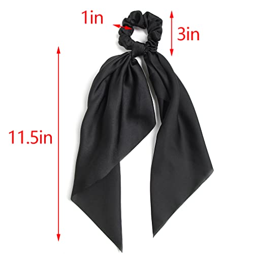 Pack of 2 Knotted Bow Hair Scrunchies Elastic Hair Scarf Black Hair Ties Bands Satin Hair Ribbon Scrunchy Red Ponytail Holder for Women and Girls (Black) - color: Black