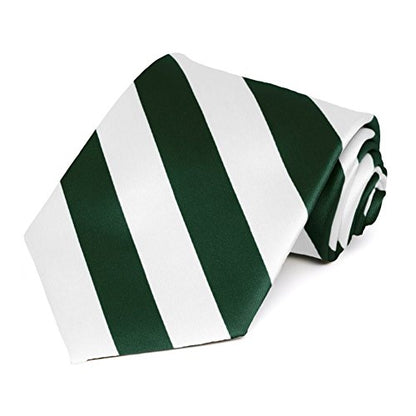 tiemart Men's Striped Tie Standard Length - color: Hunter Green and White