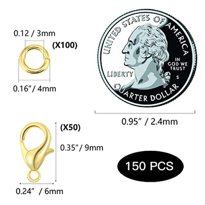 Lobster Clasps 150 PCS 10mm Gold with Jump Rings for Jewelry Making | Durable Rust Resistant Metal Easy Open Design Jump Rings Necklace Bracelet Extender 14K Gold Clasp for DIY Jewelry Repair - color: Gold