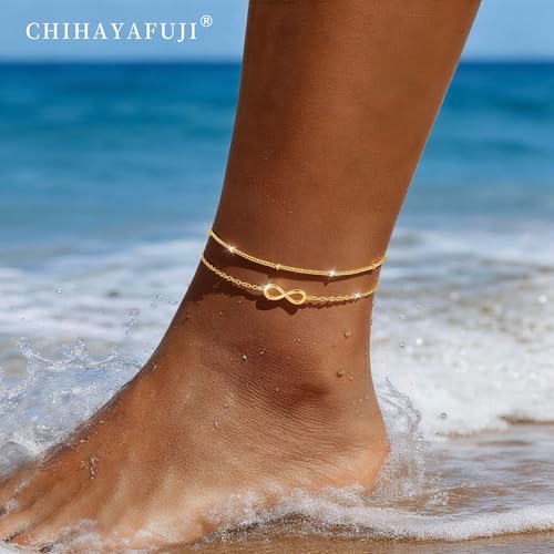 Sterling Silver Ankle Bracelets for Women Gold Waterproof Non Tarnish Beaded Chain Layered Stacking Dainty Butterfly Plus Size Large Anklet Summer Beach Vacation Jewelry Gift - color: gold3