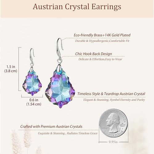 EVEVIC Austrian Crystal Baroque Teardrop Dangle Earrings for Women | 14K Gold-Plated,Hypoallergenic,Brilliant Facets,Fluid Movement,Easy-Wear Fishhook Fit,For Daily Wear And Special Occasions - color: Vitrail Light