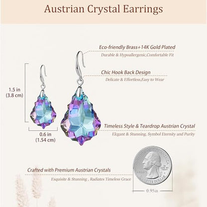 EVEVIC Austrian Crystal Baroque Teardrop Dangle Earrings for Women | 14K Gold-Plated,Hypoallergenic,Brilliant Facets,Fluid Movement,Easy-Wear Fishhook Fit,For Daily Wear And Special Occasions - color: Vitrail Light