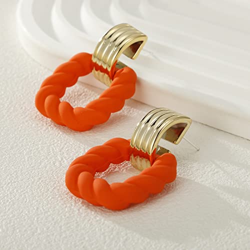 RUOFFETA Rectangle Earrings for Women, Acrylic Square Earrings Twisted Geometric Statement Jewelry - color: Orange Gold