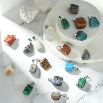 DanLingJewelry 24Pcs Random Irregular Natural and Synthetic Gemstone Pendants Healing Chakra Reiki Stone Bead Charms for Jewellery Making - color: 24pcs - gemstone