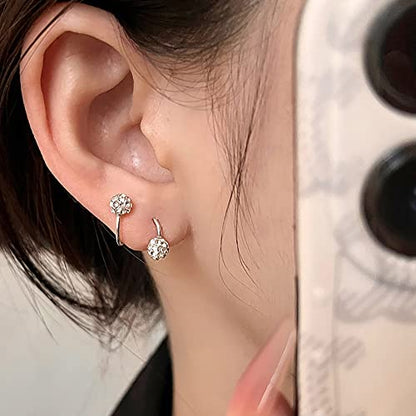 Full of Crystal Ball Cuffs Twist Climber Earrings Hypoallergenic 925 Sterling Silver for Women Cubic Zirconia Cartilage Pierced Crawler Wrap Huggie Studs Helix Earring Shamballa Inspired Fashion Jewelry Birthday Gifts