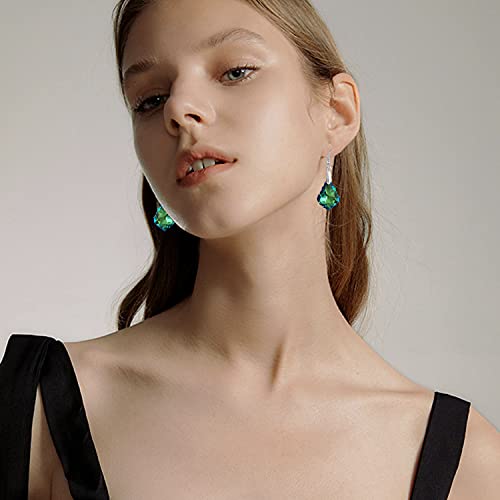 Unique Sparkly Multi-color Crystal Teardrop Dangle Drop Earrings Rainbow Crystal Geometry Earrings for Women Statement Chic Charm Jewelry Gifts - color: Green