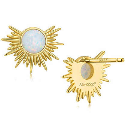 Gold Star and Sunburst Stud Earrings - AllenCOCO Ear Climbers Earrings for Women, 14K Gold Plated, 925 Silver Post Hypoallergenic - color: Sunburst Stud Earring