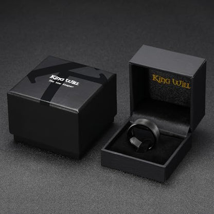 King Will Mens Brushed Wedding Band, Two Tone Matte Step Edges/Pipe Cut, Tungsten Carbide Anniversary Promise Rings Comfort Fit - color: Black Pipe Cut-10mm