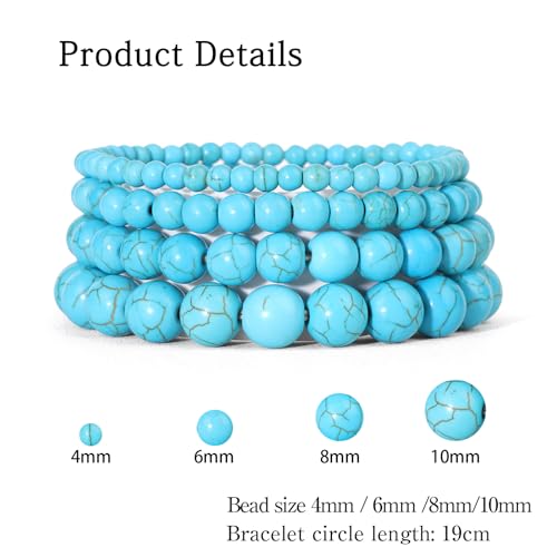 Vinswet 4pcs Beaded Bracelets for Women,Natural Healing Crystal Gemstones Bracelet,Anxiety Stress Relief Bracelet Handmade purple Jewelry Gifts for Women - color: Green Turquoise