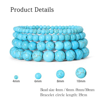 Vinswet 4pcs Beaded Bracelets for Women,Natural Healing Crystal Gemstones Bracelet,Anxiety Stress Relief Bracelet Handmade purple Jewelry Gifts for Women - color: Green Turquoise