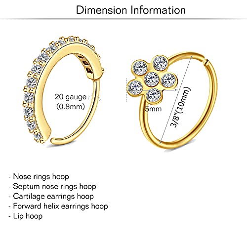 MODRSA 20g Nose Rings Hoops Nose Studs for Women Surgical Steel Hypoallergenic 20 Gauge Nostril Piercing Jewelry L Shape Crokscrew Silver Rose Gold Black Hoop Nostril Rings for Men - color: C2 - Nostril Studs 20g - Gold