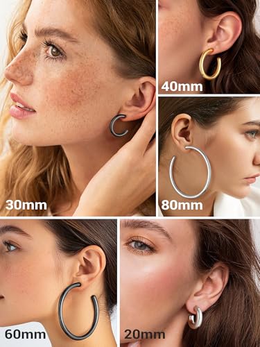 PROSTEEL Chunky Hoop Earrings for Women 14K Gold Plated/Black/Silver | 20/30/40/50/60/70/80mm Stainless Steel Thick Big Round Hoop with Waterproof and Non Tarnish Trendy Jewelry with Gift Box - color: 2. Gold, size: 40MM