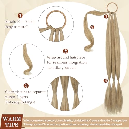 Long Braid Ponytail Extension with Hair Tie Straight Sleek Wrap Around Hair Extensions Braid Pony Tail Fluffy Natural Soft Synthetic Hairpieces for Women Daily Wear, 26 inch-Ash Blonde - color: Ash Blonde, size: 26 Inch (Pack of 1)
