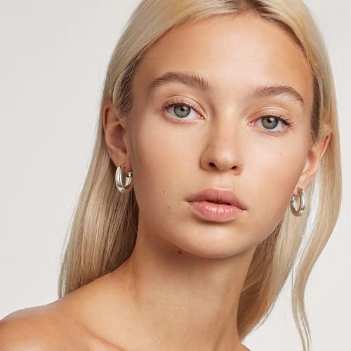 sovesi Chunky Hoop Earrings for Women, 14K Gold Plated Thick Hoops | 5mm Thick Hollow Tube Chunky Lightweight Hypoallergenic Hoop Earrings for Women - style: Silver 22MM