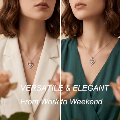 KQ&TTENG Heart Necklaces for Women 14K Gold Plating Hearts Necklace CZ Romantic Rose Pendant Mothers Day Anniversary Birthday Gift for Wife Mom Her - style: 11-Rose Heart Stone Necklace