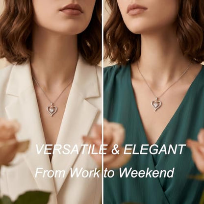 KQ&TTENG Heart Necklaces for Women 14K Gold Plating Hearts Necklace CZ Romantic Rose Pendant Mothers Day Anniversary Birthday Gift for Wife Mom Her - style: 11-Rose Heart Stone Necklace