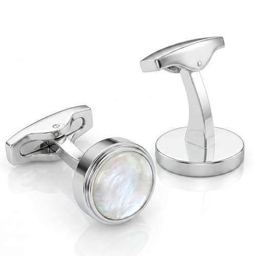 Cufflinks for Men, Stainless Steel Tuxedo Cuff Links Classic | Stainless Steel, 0.5 inch Lead-Free and Nickel-Free, groom Wedding Business Party, Gift for boyfriend Husband father - color: White