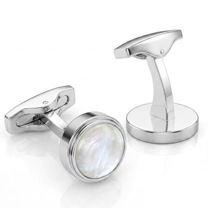 Cufflinks for Men, Stainless Steel Tuxedo Cuff Links Classic | Stainless Steel, 0.5 inch Lead-Free and Nickel-Free, groom Wedding Business Party, Gift for boyfriend Husband father - color: White
