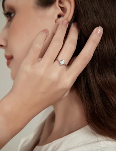 SHINYSO 14K Gold Plated Wedding Band for Women Thin Stackable Rings Opal Dainty Cubic Zirconia CZ Promise Engagement Ring Size 4-10 - color: Silver