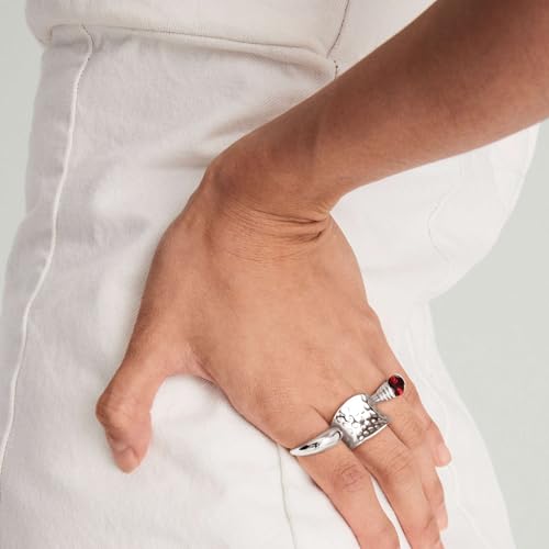 Wide Statement Hammered Band Rings for Women and Men，High 14K Gold Plated Polish Large Thumb Index Full Finger Rinds Size 5-10（Gold and Silver） - color: Silver
