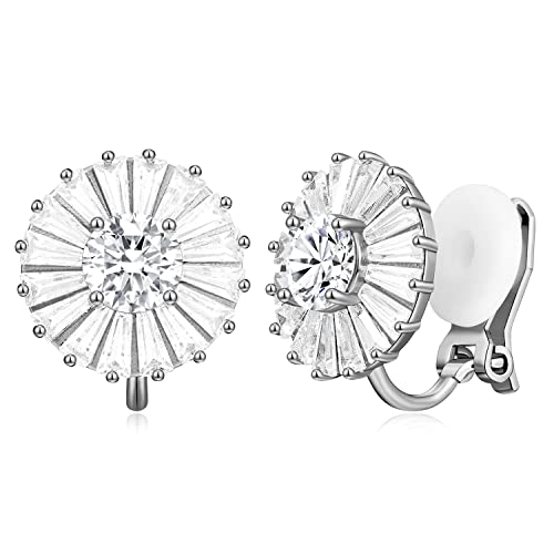Clip on Earrings Women, 14K Gold Hoop Clip-On Earrings for Women, Hypoallergenic Non Pierced Croissant Earrings - color: White Gold Halo