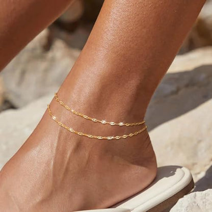 Gold Lips Ankle Bracelets for Women Dainty 14k Gold/Silver Plated Waterproof Layered Anklets Trendy Waterproof Fashion Jewelry Gifts for Women