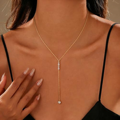 Necklace for Women, Dainty Long 14K Gold Y-Shaped Necklace Jewelry Trendy Beaded Layered Chain Drop Necklaces Jewelry Women Gifts - style: Chain Tassel