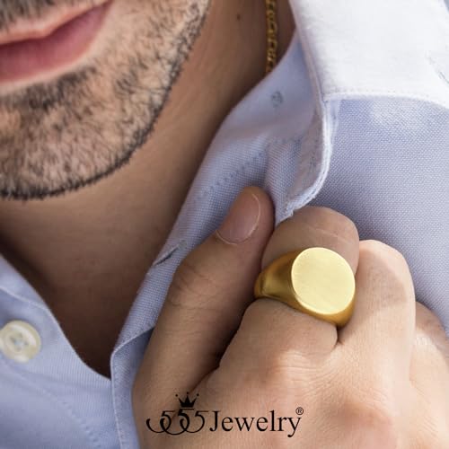 555Jewelry Stainless Steel Solid Plain High Polish Round Signet Ring for Men - color: Gold Matt