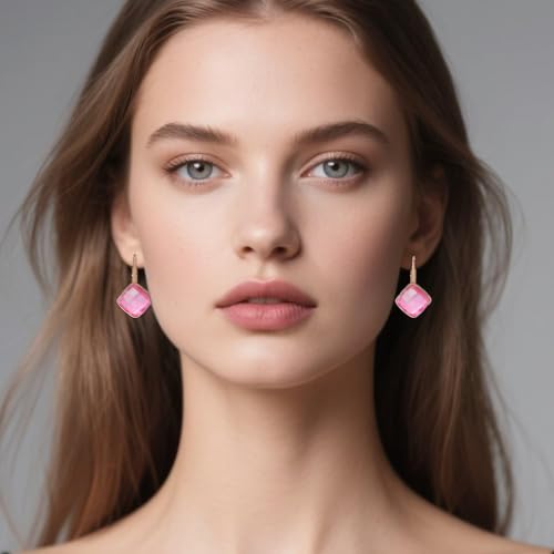 Austrian Crystal Square Leverback Drop Earrings for Women | Classic Square-Cut Crystal,14K Gold-Plated,Leverback for Easy Secure Wear,Gift Box Included,For Day and Evening Events - color: Pink