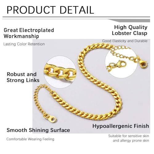 PROSTEEL Ankle Bracelets for Women, Silver/Gold/Black, Waterproof Anklets | Waterproof, Stainless Steel, Summer Beach Jewelry, Durable & No Tarnish, Come with Gift Box, 8-10.5" Adjustable, Plus Size - color: B: gold-cuban chain-4.8mm