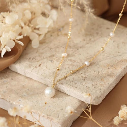 Pearl Necklaces for Women Trendy, Dainty Beaded Choker Necklace, 14K Gold Plated Station Chain, Simple Layering Wedding Prom Jewelry Gift - color: Gold Bead Pearl Pendant