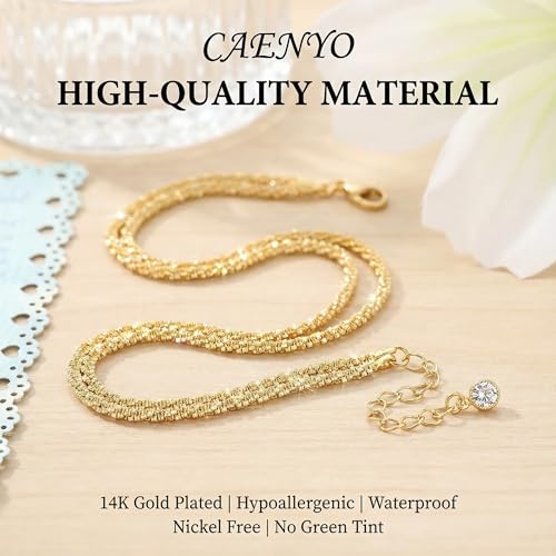 Dainty Anklets for Women, 14K Gold Plated & Sterling Silver Plated Ankle Bracelets, Adjustable, Waterproof & Hypoallergenic Summer Beach Foot Jewelry in Assorted Styles - style: dainty anklet gold