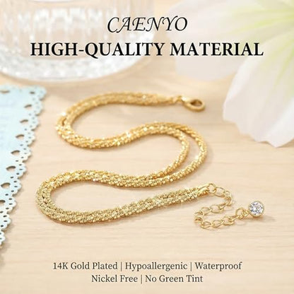 Dainty Anklets for Women, 14K Gold Plated & Sterling Silver Plated Ankle Bracelets, Adjustable, Waterproof & Hypoallergenic Summer Beach Foot Jewelry in Assorted Styles - style: dainty anklet gold