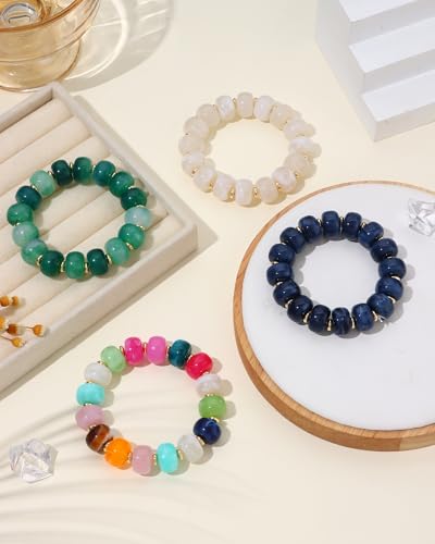 4 Pcs Chunky Beaded Bracelets for Women | Adjustable Colorful Resin Beads Bracelets Stretch Beaded Bracelet Boho Summer Beach Vacation Jewelry Gift - color: Color 1