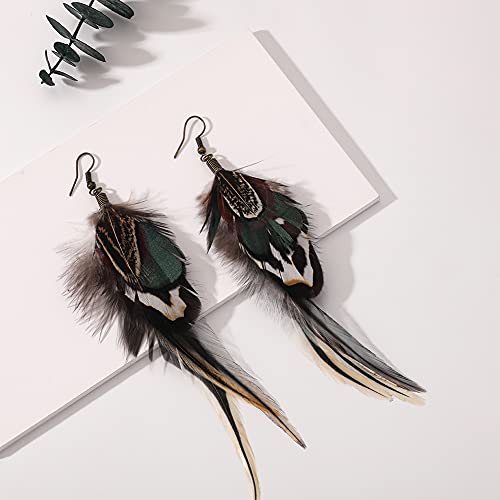 Bohemian Long Feather Earrings for Women Handmade Natural Dangle Tassel Jewelry - color: Style A