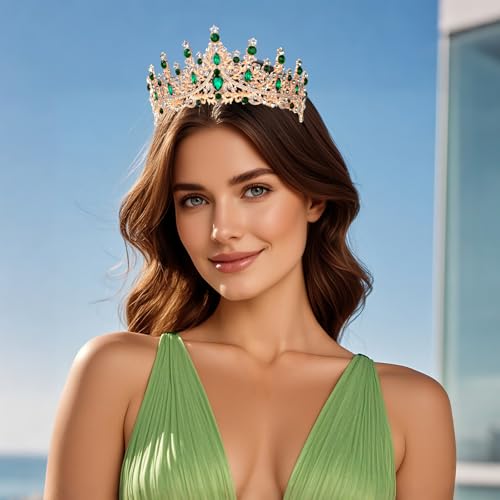 Tiaras and Crowns for Women Crystal Princess Tiaras Rhinestone Queen Crowns For Wedding Bridal Birthday Prom Pageant Party (Tiara 100) - color: Gold Green