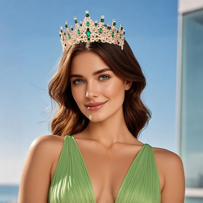 Tiaras and Crowns for Women Crystal Princess Tiaras Rhinestone Queen Crowns For Wedding Bridal Birthday Prom Pageant Party (Tiara 100) - color: Gold Green