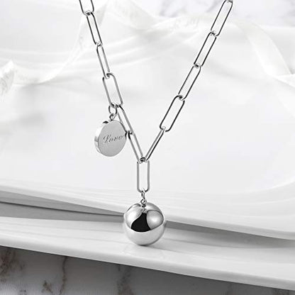 14K Gold Long Layered Chain Link Necklaces for Women Gold or Silver Harmony Ball Pendant Paperclip Necklace Adjustable Earth Map Chain Necklace - color: Silver