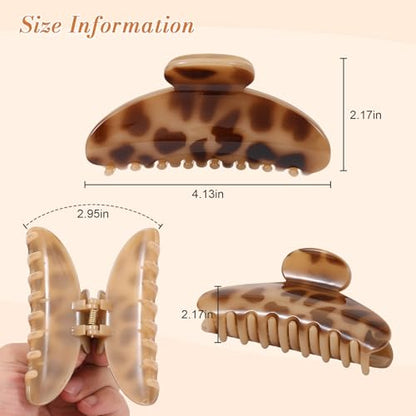 6 Pack Leopard Print Hair Claw Clips for Women Large Non-Slip Celluloid Banana Clips, Tortoise Shell Jaw Barrettes for Thick Hair, Fashion Hair Accessories for Girls Gift - size: Leopard
