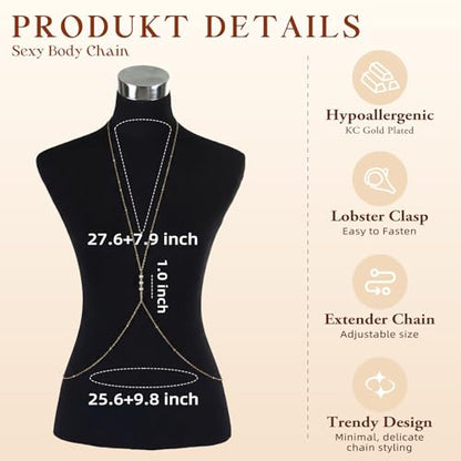 Gold Body Chain for Women, Adjustable Layered Beach Bikini Jewelry | Belly Chain, Waist Chain, Sexy Body Jewelry, Adjustable Fit, Back Chain, Beach Vacation, Festival & Concert - color: Gold-7