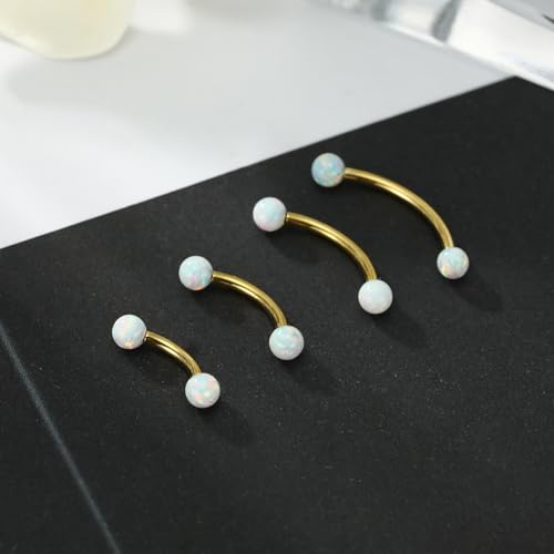 G23 Titanium Eyebrow Piercing Jewelry Eyebrow Rings Curved Barbell 16G Eyebrow Belly Button Ring Navel Rings Rook Daith Earrings Lip Ring Eyebrow Jewelry 6mm-12mm - color: 2PCS,Ball Shape White Opal,Gold