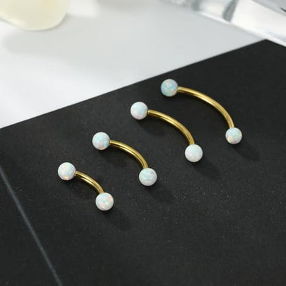 G23 Titanium Eyebrow Piercing Jewelry Eyebrow Rings Curved Barbell 16G Eyebrow Belly Button Ring Navel Rings Rook Daith Earrings Lip Ring Eyebrow Jewelry 6mm-12mm - color: 2PCS,Ball Shape White Opal,Gold