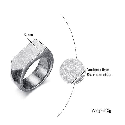 MYNENEY Stainless Steel Square Shape Signet for Men Statement Ring - color: Arrow Retro