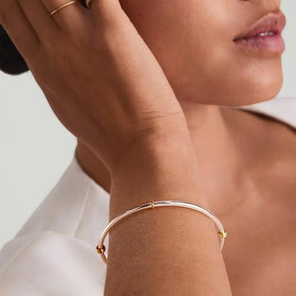 NOKMIT Triple Interlocked Stackable Bangle Bracelets for Women 3-Pack Two-Tone High Polished Stainless Steel Bangle Set Classic Plain Thin Non-Tarnish Gold&Silver - color: Silver Bangle-1PC, size: 8.5 inches (Large)